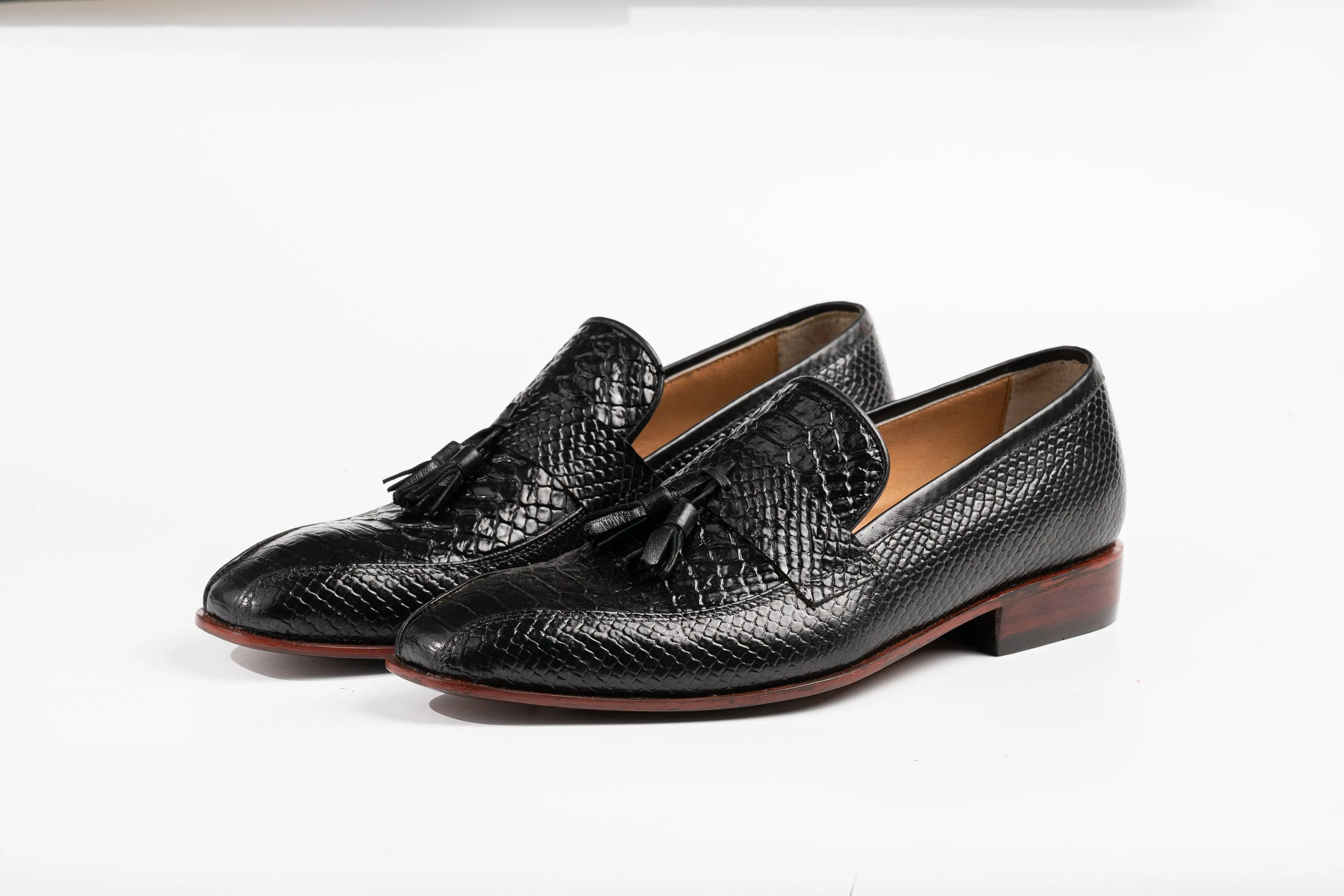 Black Tussle lizard pattern leather Loafer Perfect Adult gift, Men's Dress Casual Party Loafer