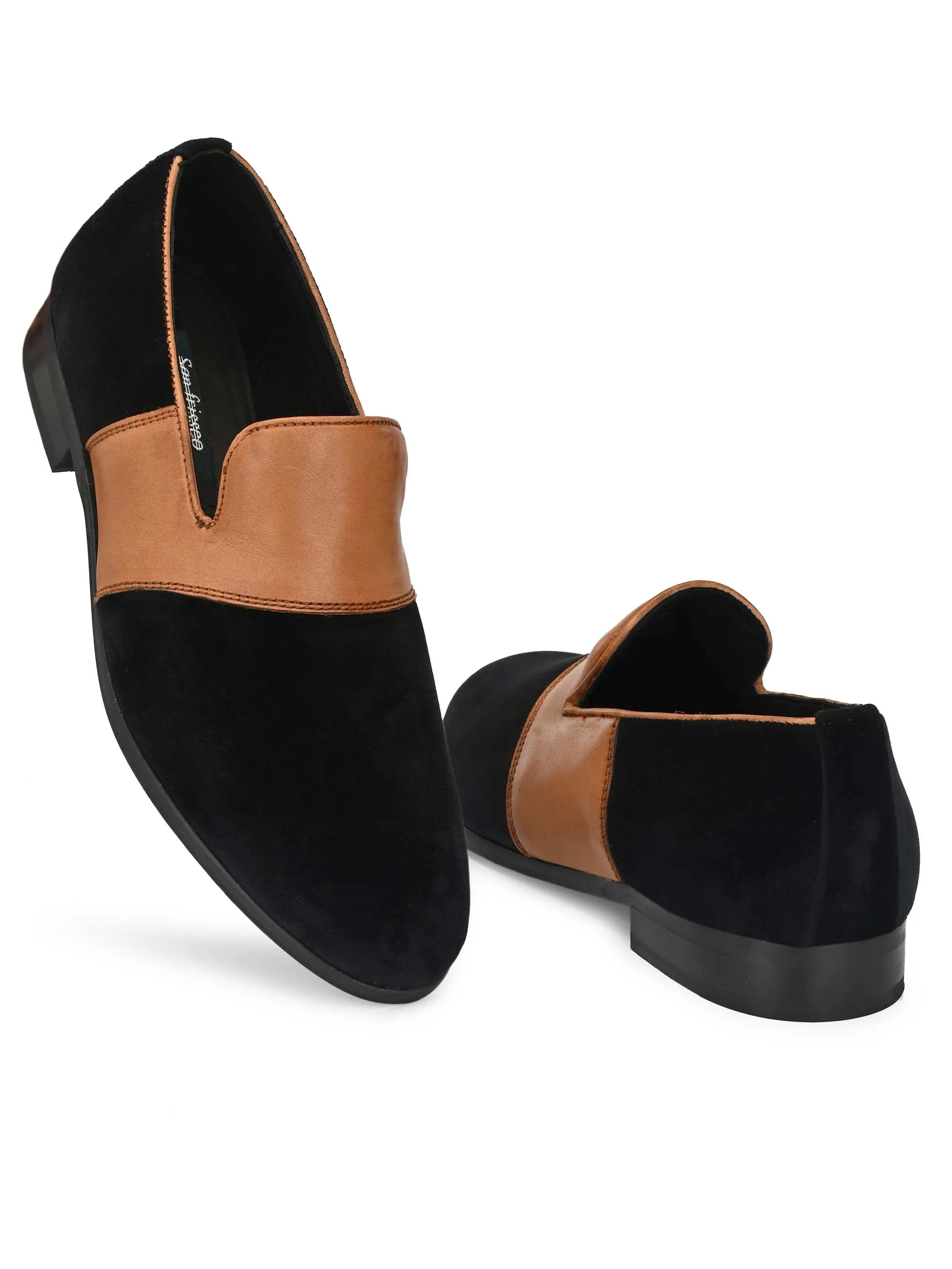 Black Velvet & leather Combo Loafers