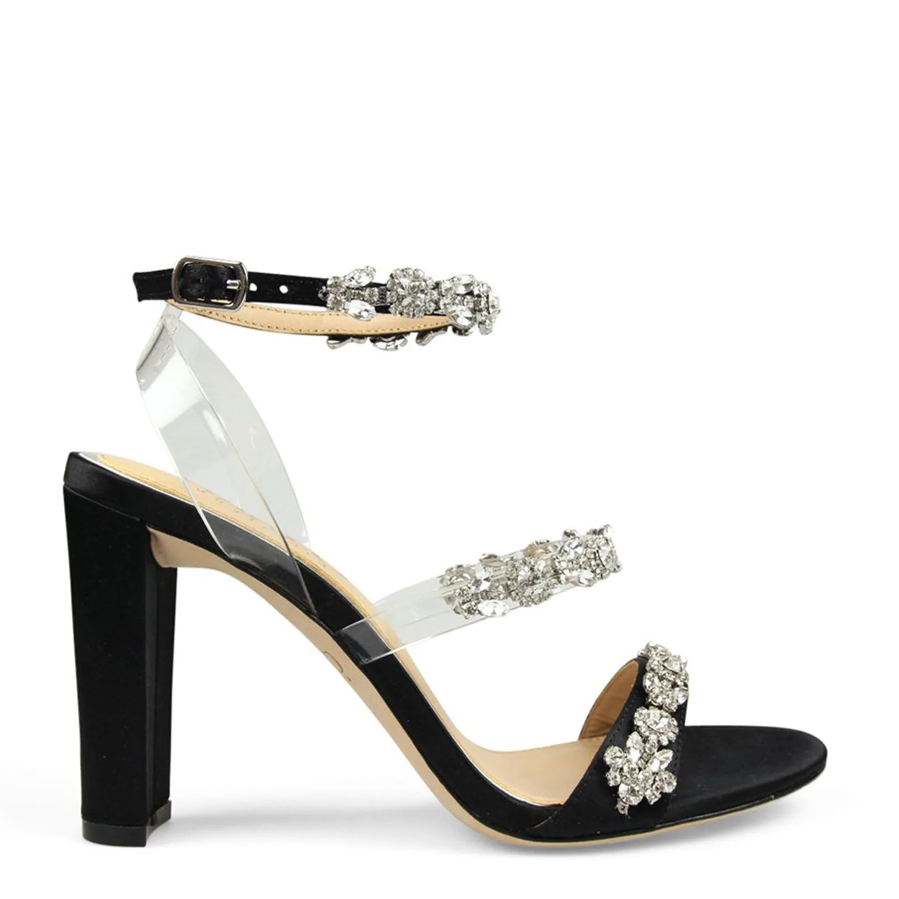 Blake - Black Crystal Embellished Evening Block Heel