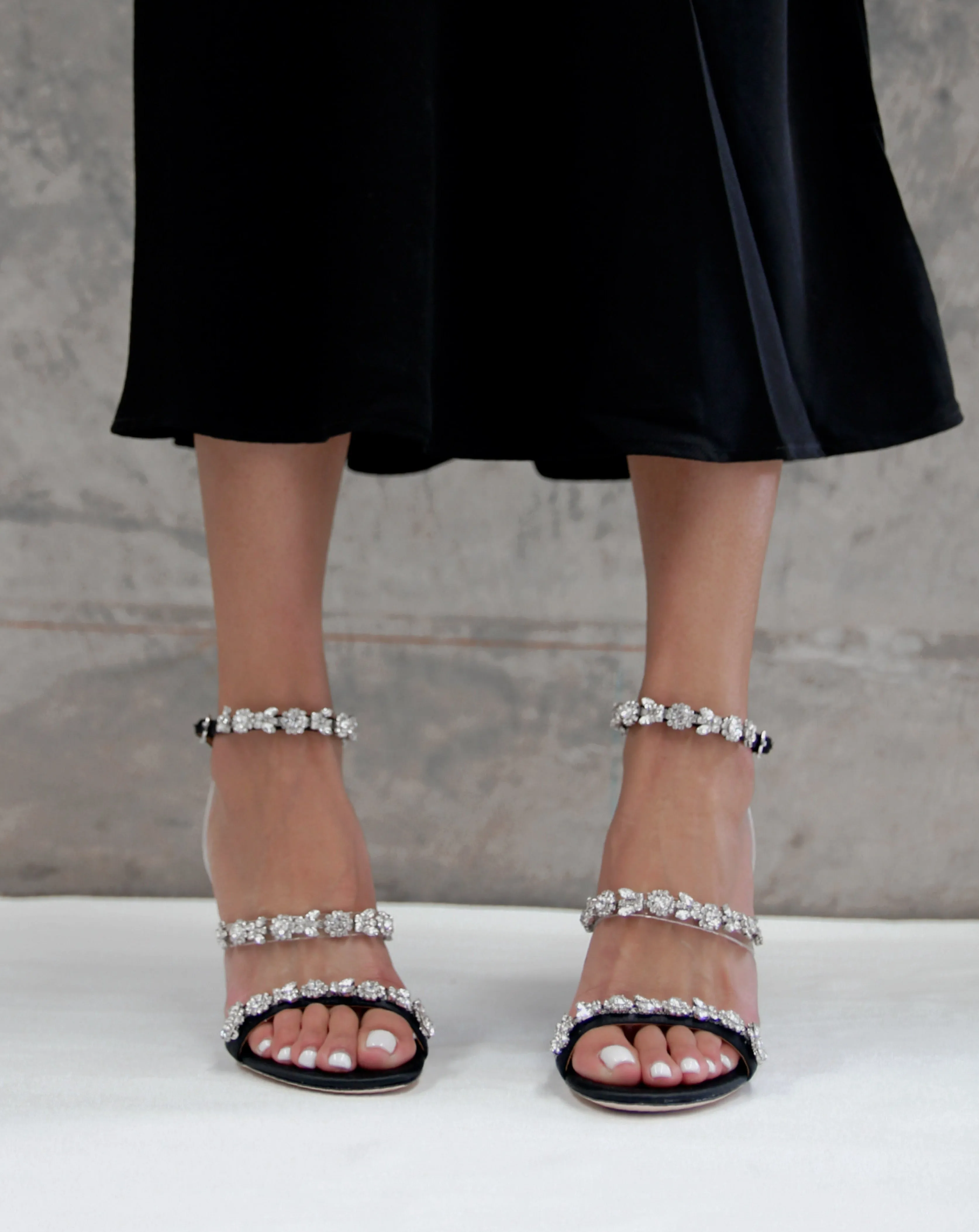 Blake - Black Crystal Embellished Evening Block Heel