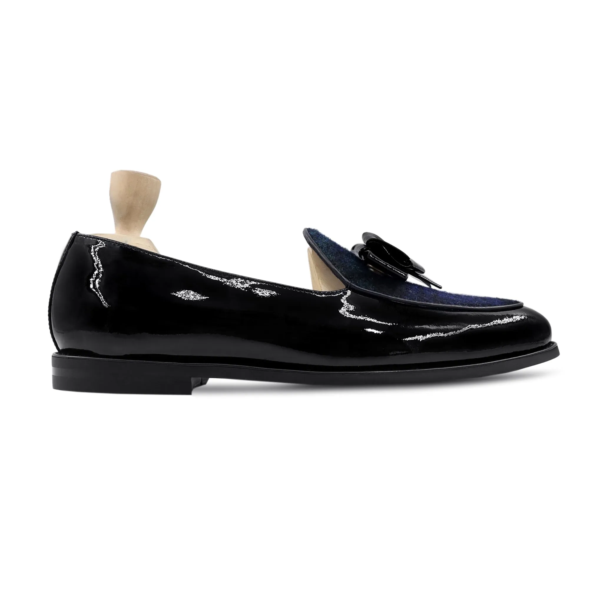 Brayan - Men's Black Patent Leather and Harris Tweed Laofer