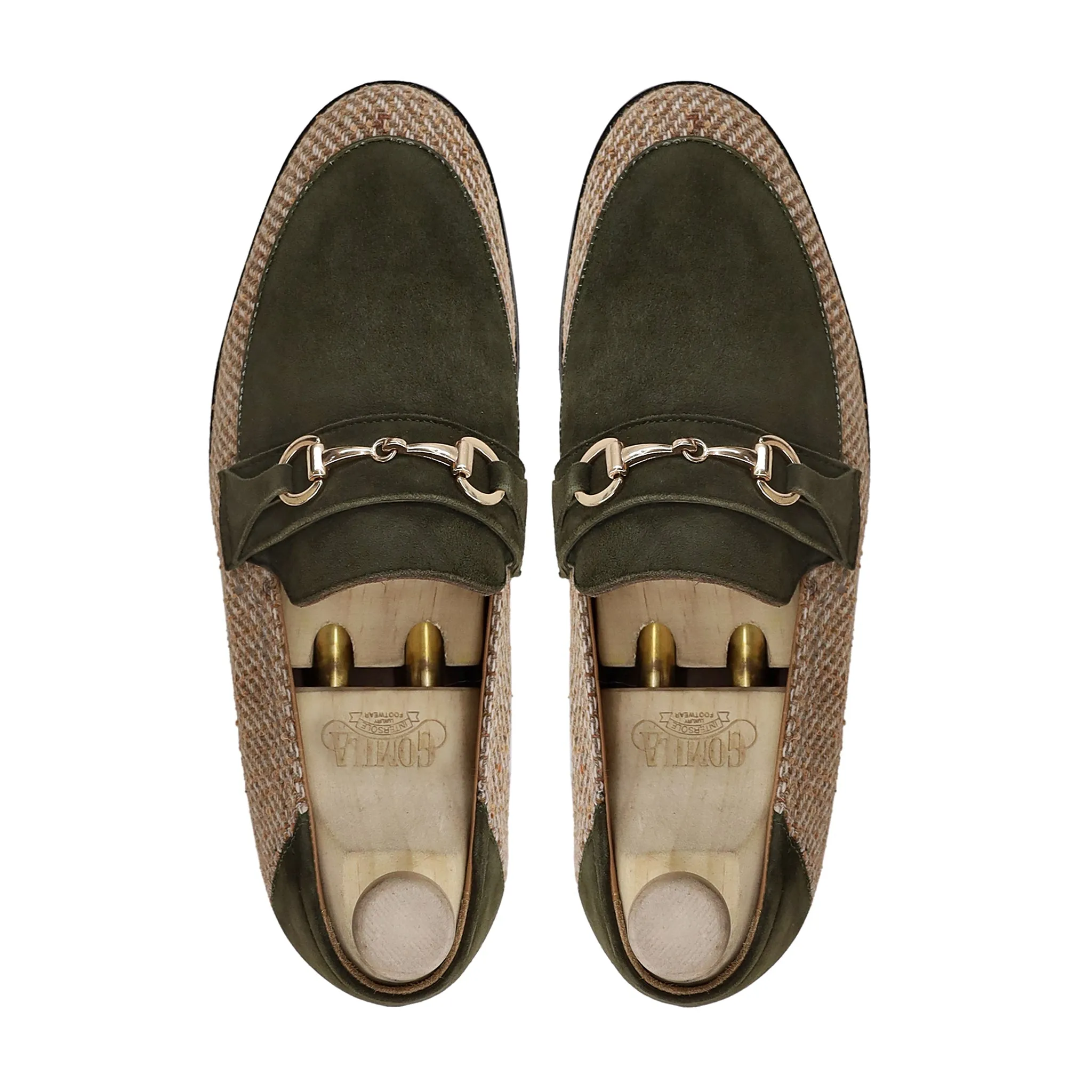 Bria - Men's Olive Green Kid Suede and Tweed Loafer