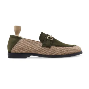 Bria - Men's Olive Green Kid Suede and Tweed Loafer