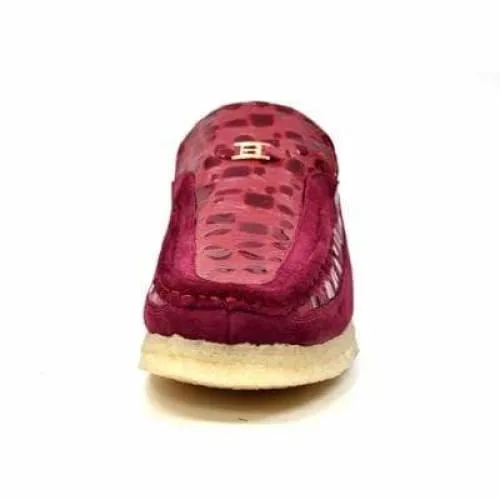 British Walkers Stone Men's Wine Red Pattern Suede Slip On Shoes