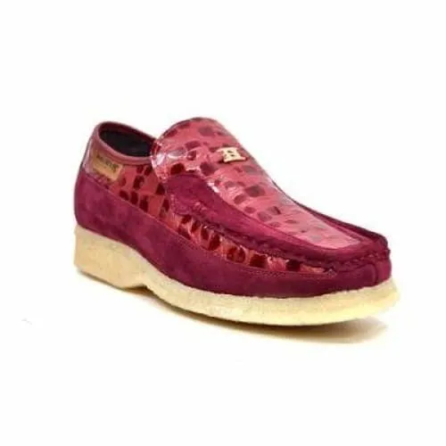 British Walkers Stone Men's Wine Red Pattern Suede Slip On Shoes