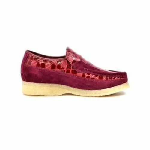 British Walkers Stone Men's Wine Red Pattern Suede Slip On Shoes