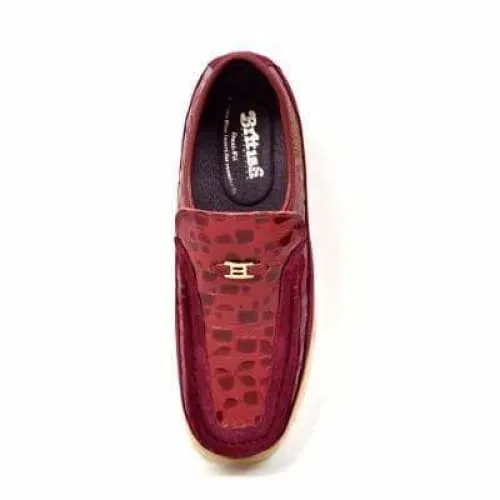 British Walkers Stone Men's Wine Red Pattern Suede Slip On Shoes