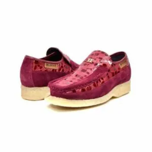 British Walkers Stone Men's Wine Red Pattern Suede Slip On Shoes