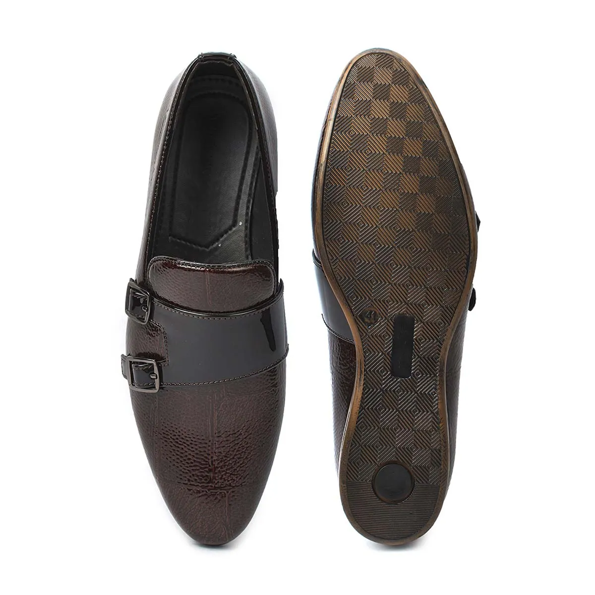 Brown Patent Double Monk Loafers