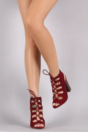 Cadi - Suede Corset Lace-Up Chunky Stacked Heel