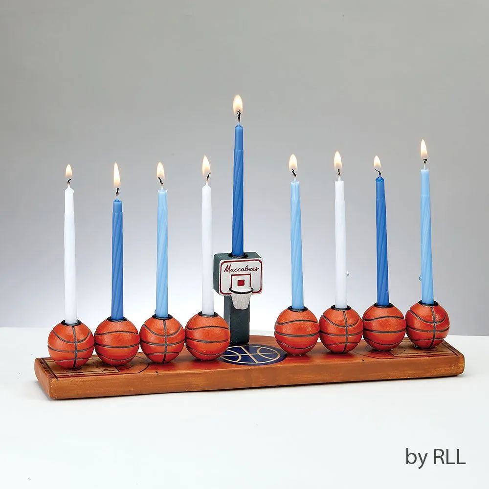 Chanukah Sports Menorah Basketball Hand-Painted Resin