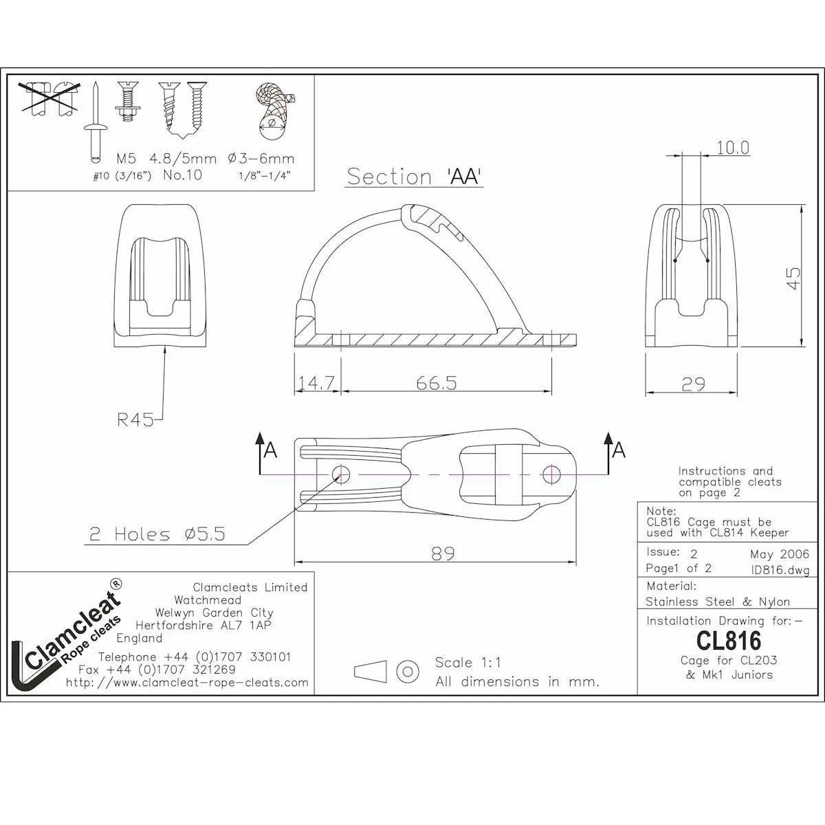 Clamcleat CL816 Cage for CL814 - CL816