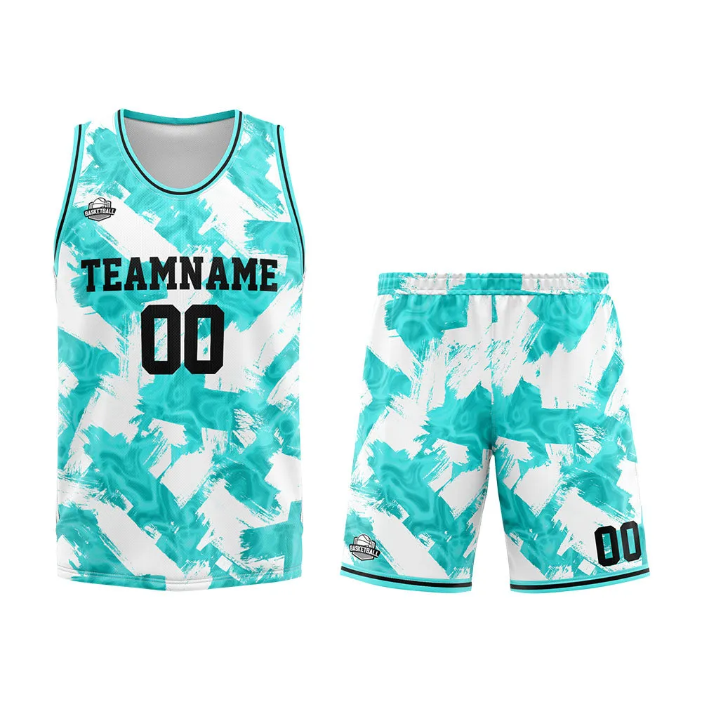 Custom Basketball Jersey Uniform Suit Printed Your Logo Name Number Aqua&White