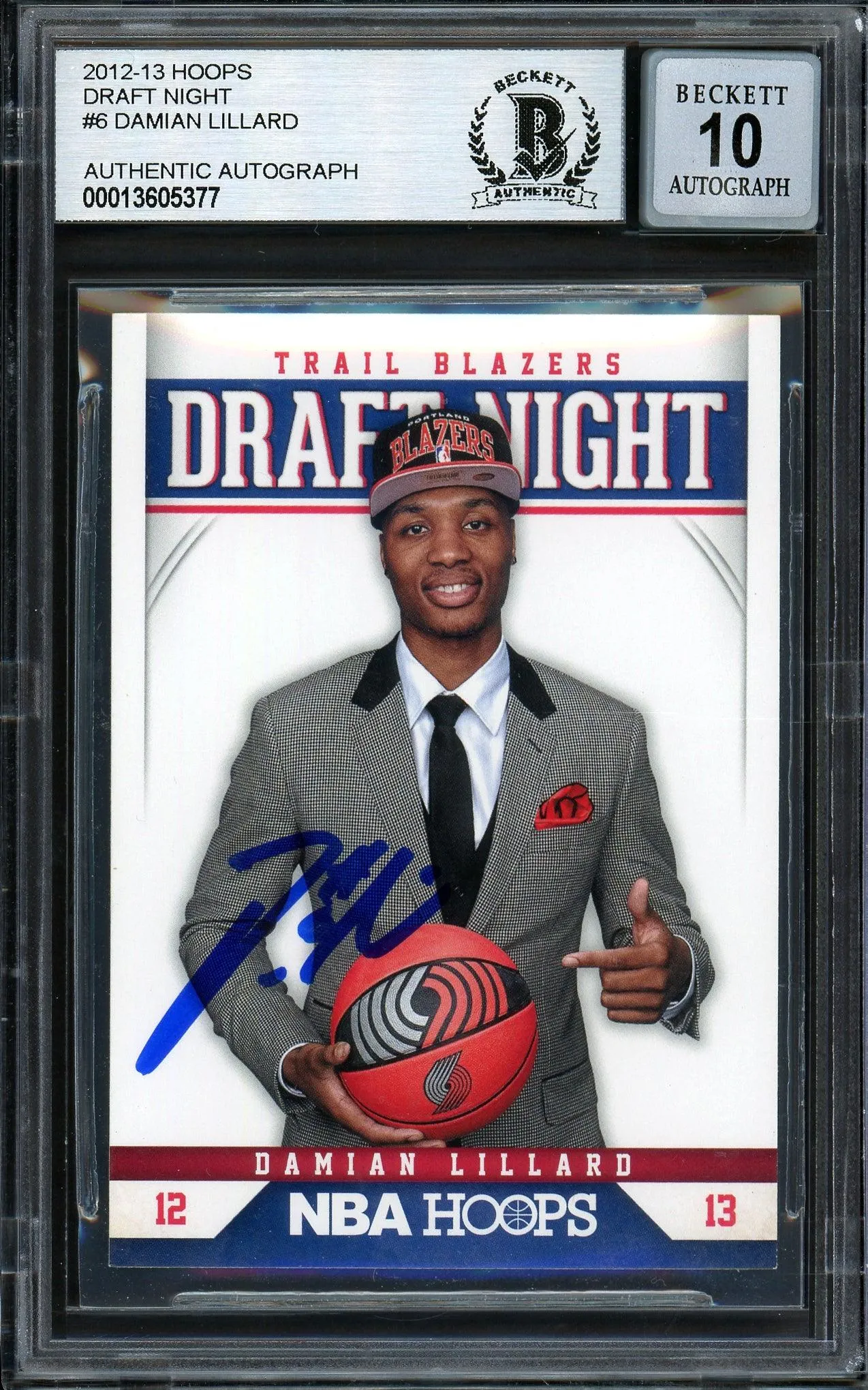 Damian Lillard Autographed 2012-13 Panini Hoops Draft Night Rookie Card #6 Portland Trail Blazers Auto Grade Gem Mint 10 Beckett BAS #13605377