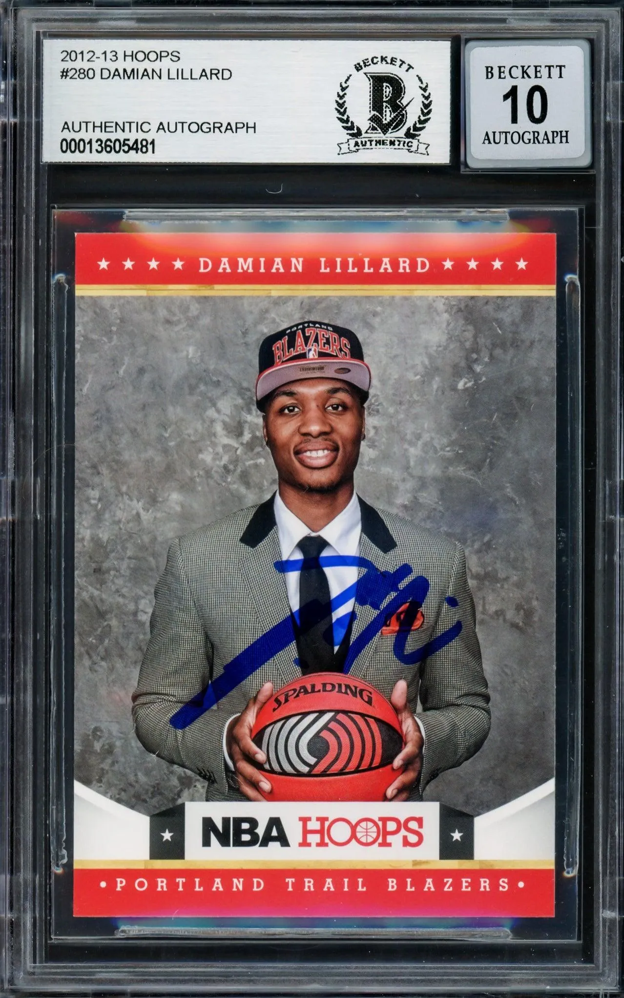 Damian Lillard Autographed 2012-13 Panini Hoops Rookie Card #280 Portland Trail Blazers Auto Grade Gem Mint 10 Beckett BAS #13605481