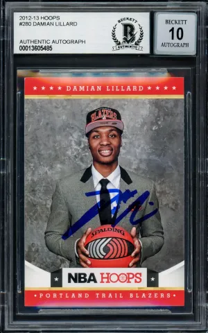 Damian Lillard Autographed 2012-13 Panini Hoops Rookie Card #280 Portland Trail Blazers Auto Grade Gem Mint 10 Beckett BAS #13605485