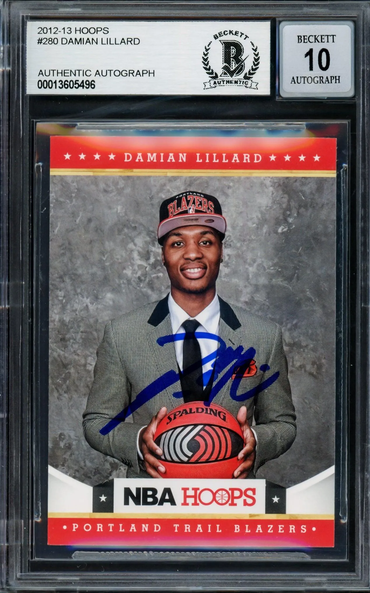 Damian Lillard Autographed 2012-13 Panini Hoops Rookie Card #280 Portland Trail Blazers Auto Grade Gem Mint 10 Beckett BAS #13605496