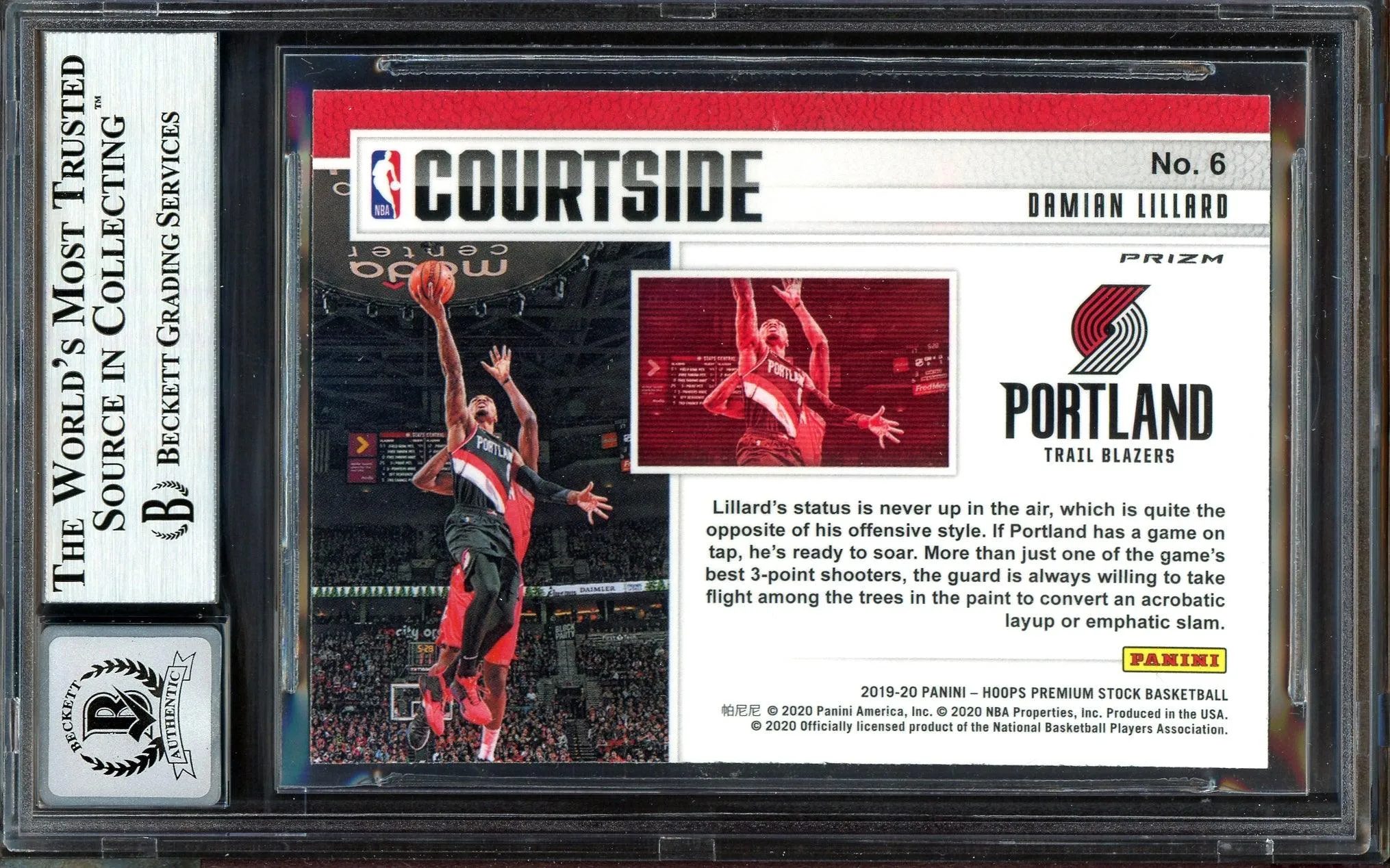 Damian Lillard Autographed 2019-20 Panini Hoops Premium Stock Courtside Card #6 Portland Trail Blazers Auto Grade Gem Mint 10 Beckett BAS #13605902