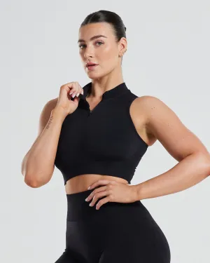 Define Seamless Half Zip Crop Tank | Black