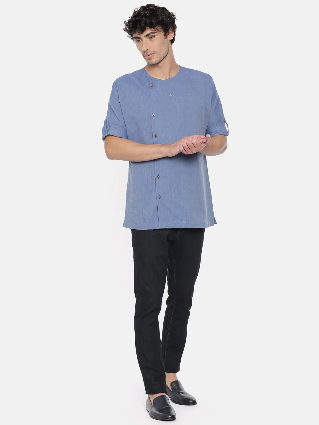 Denim Blue Cotton Short Kurta  - MMSK027