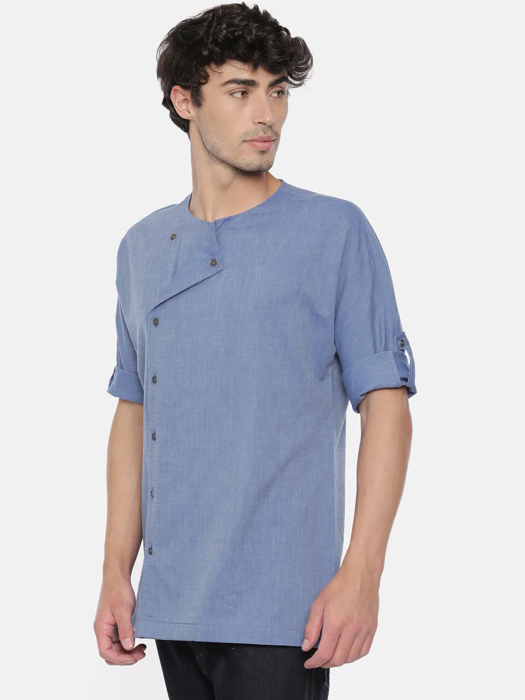 Denim Blue Cotton Short Kurta  - MMSK027