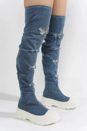 Denim Fashion Long Denim Boots