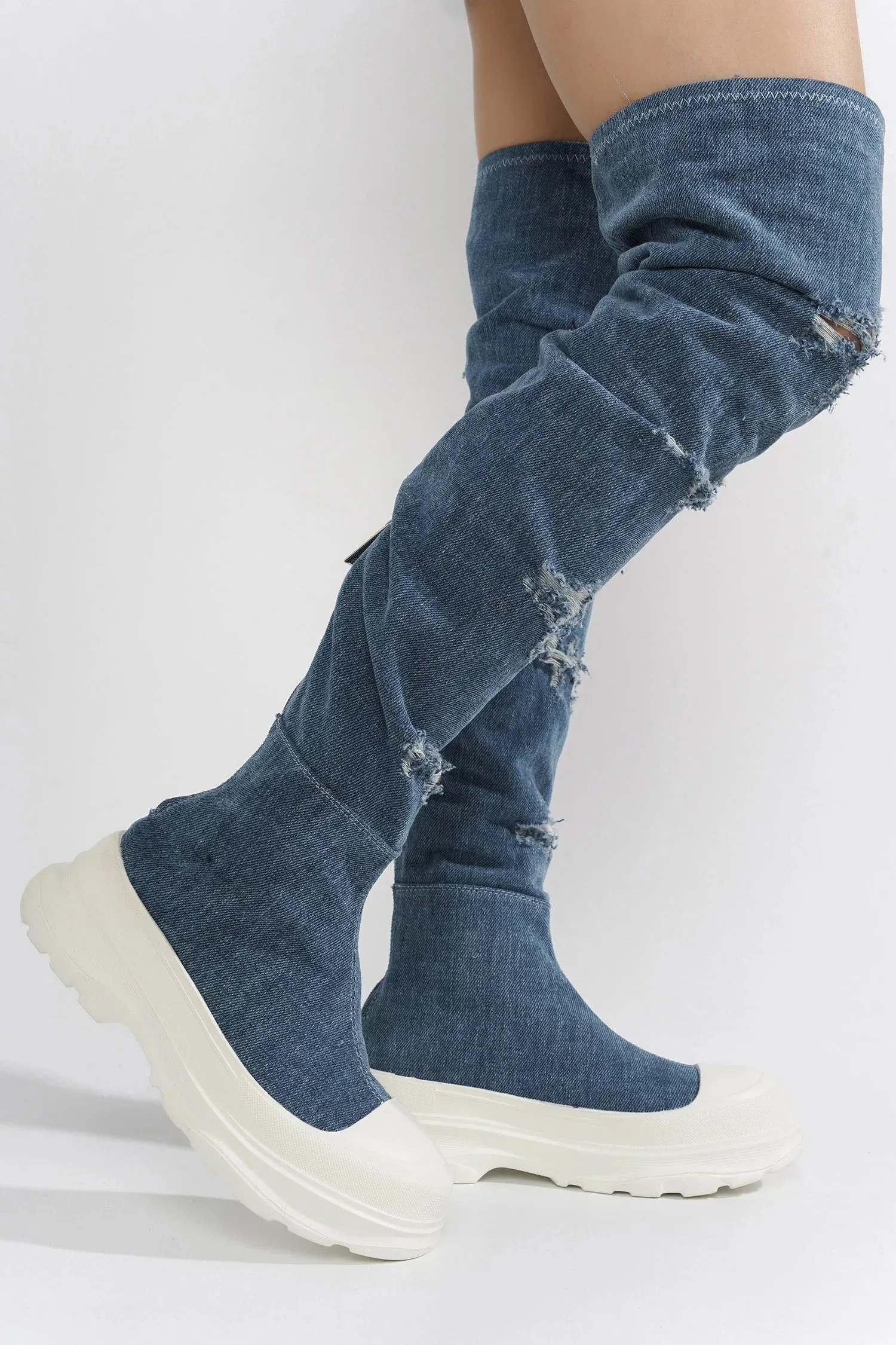 Denim Fashion Long Denim Boots