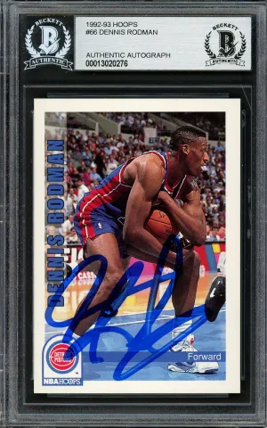 Dennis Rodman Autographed 1992-93 Hoops Card #66 Detroit Pistons Beckett BAS #13020276