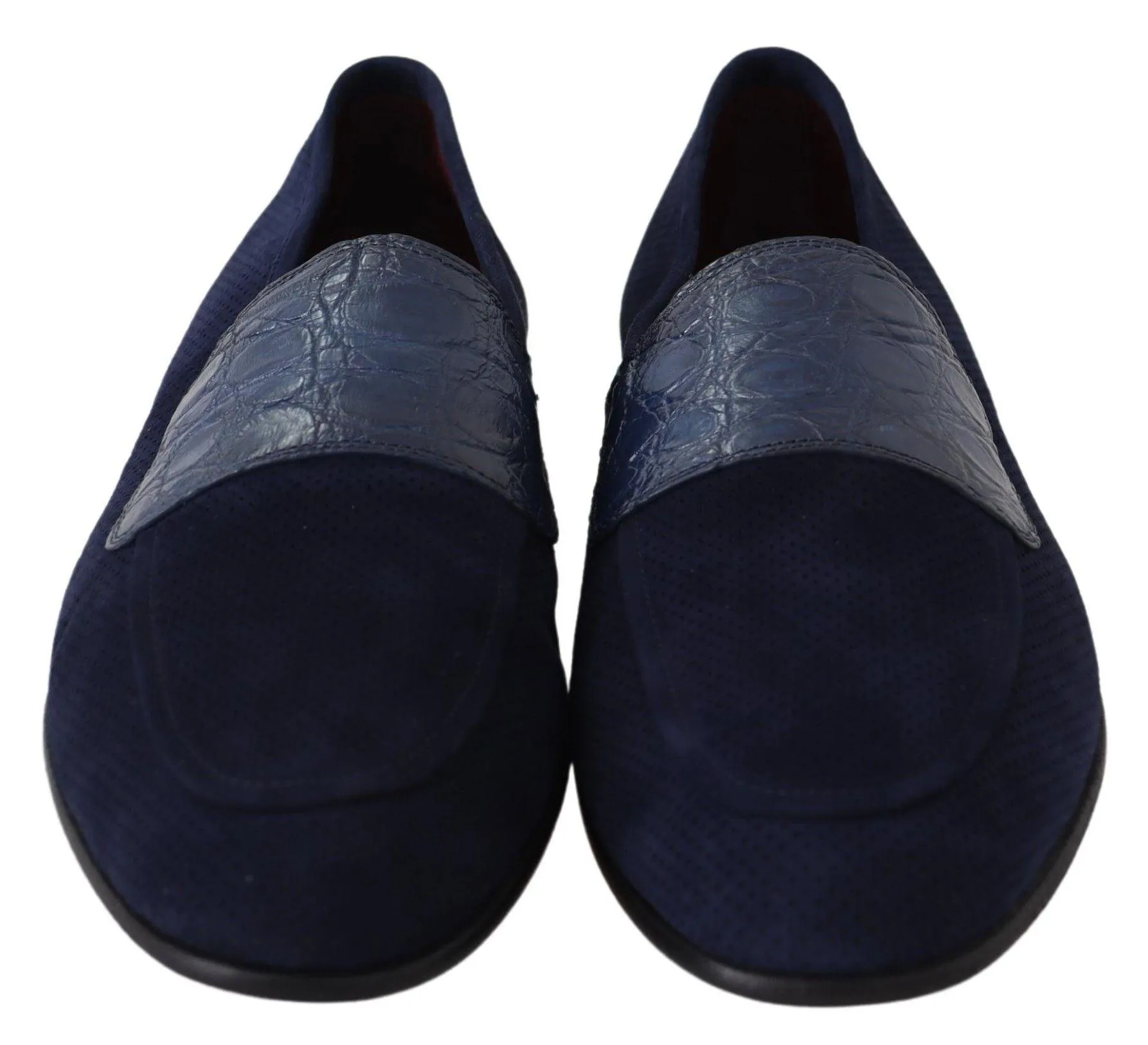 Dolce & Gabbana Blue Suede Caiman Loafers Slippers Shoes