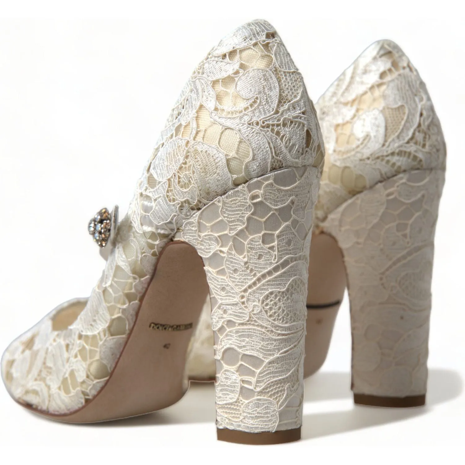 Dolce & Gabbana Chic Lace Block Heels Sandals in Cream White