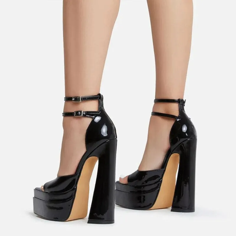 Double Ankle Strap Runway High Heel Peep Toe Shoes