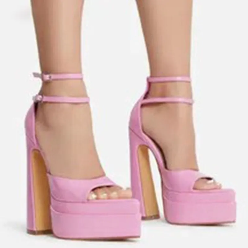 Double Ankle Strap Runway High Heel Peep Toe Shoes