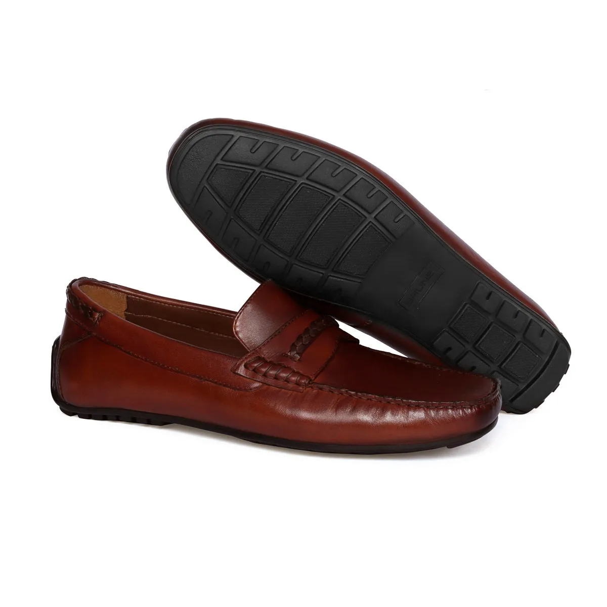 Driver Sole Espresso Loafer with Weaved Embellishment