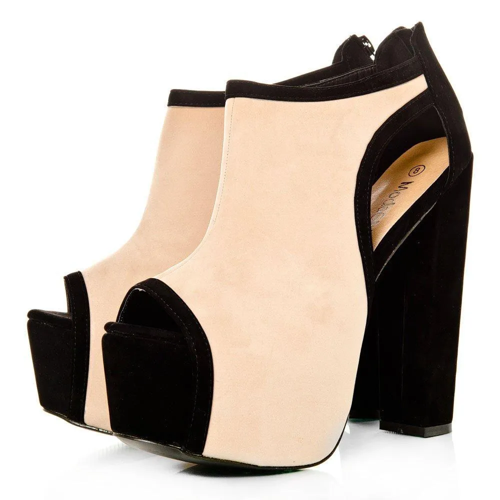 Ellen Peep Toe High Heeled Concealed Platform Cut Out Shoe