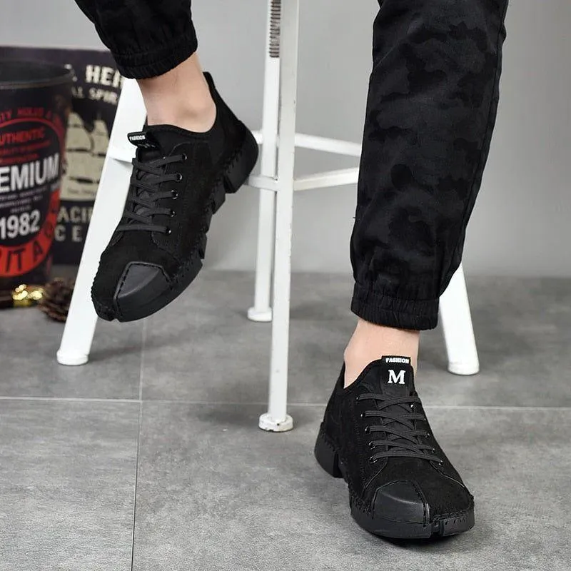 Flat Breathable Sneakers Black Men's Casual Shoes