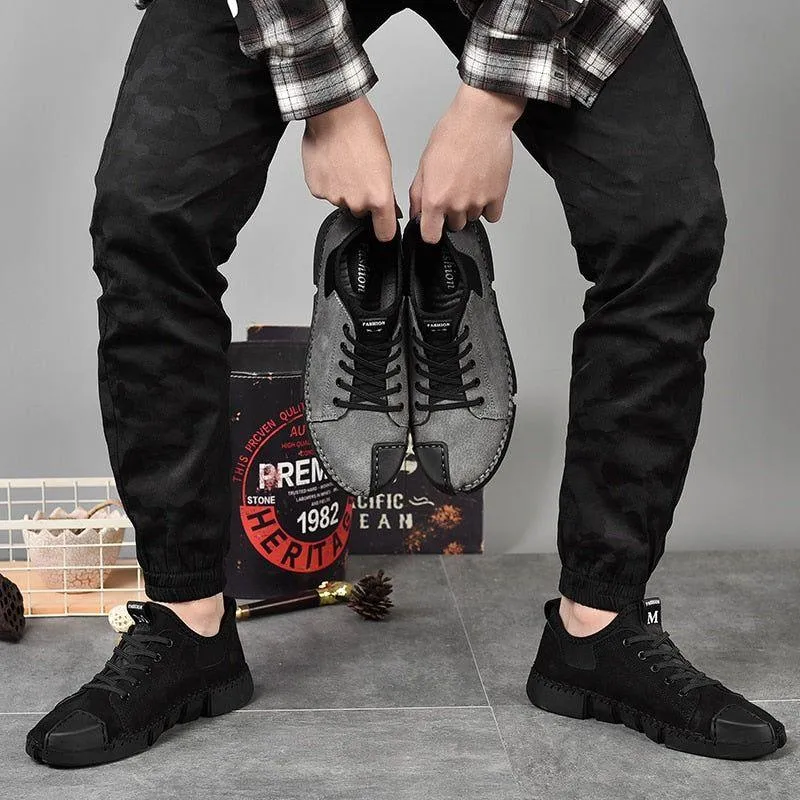 Flat Breathable Sneakers Black Men's Casual Shoes