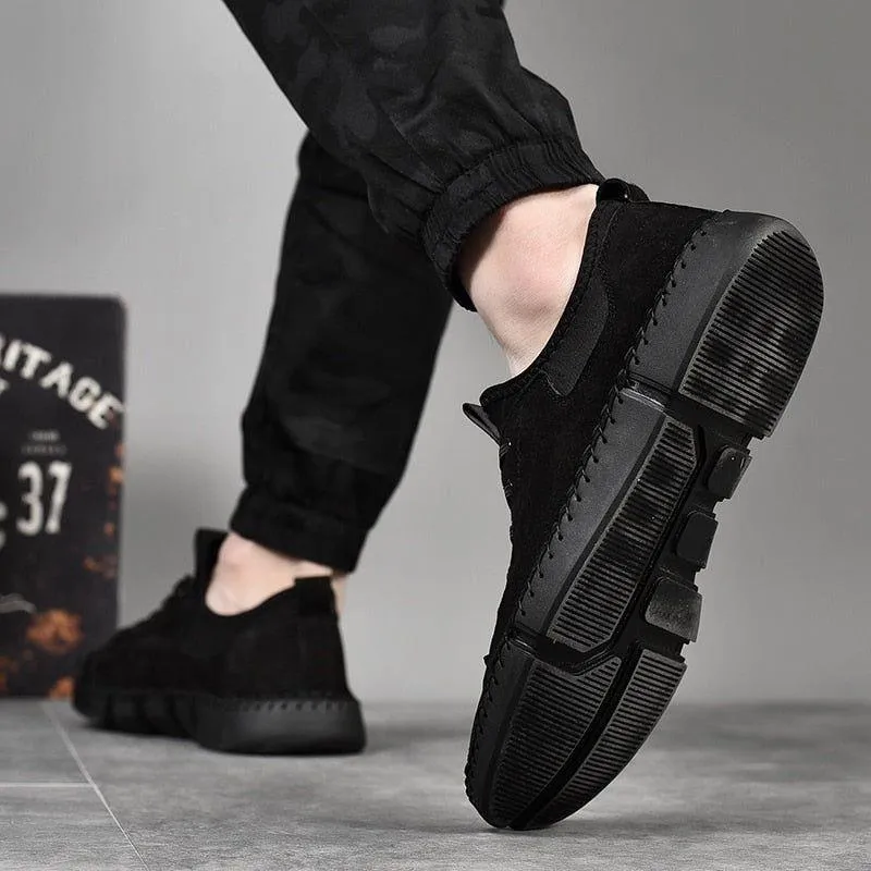 Flat Breathable Sneakers Black Men's Casual Shoes