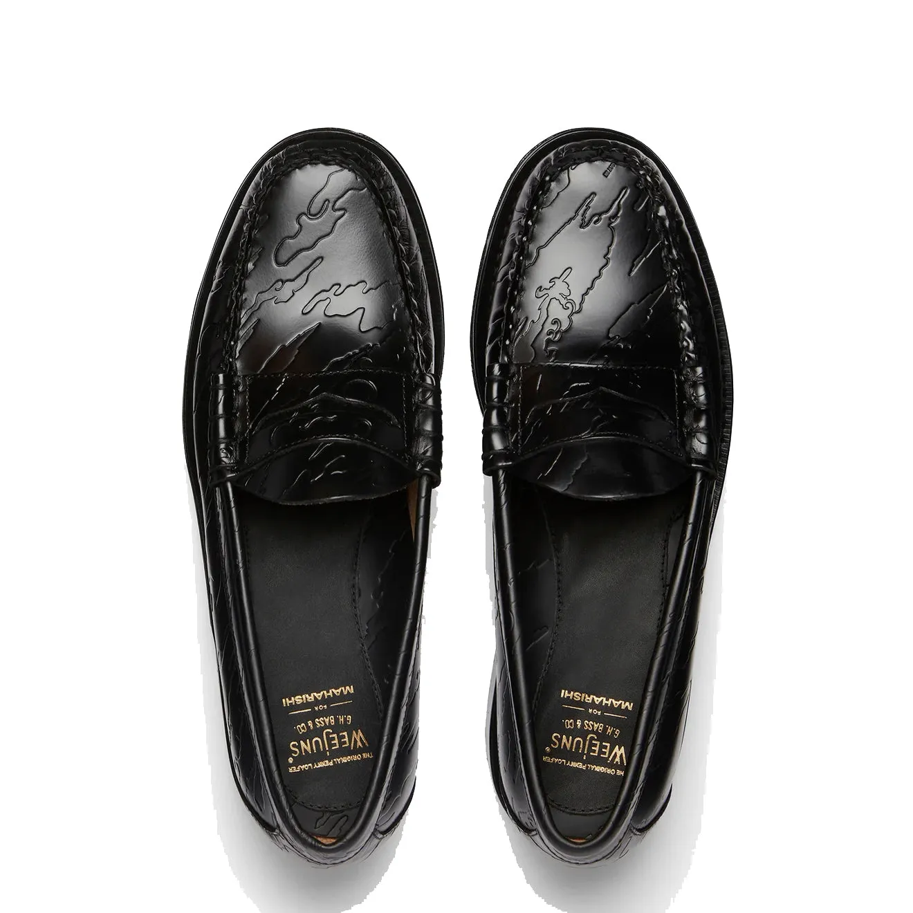 G.H.Bass x Maharishi Larson Penny Loafers Black Embossed Leather