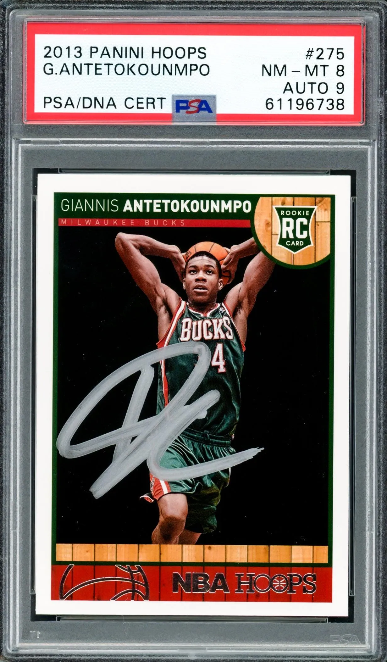 Giannis Antetokounmpo Autographed 2013 Panini Hoops Rookie Card #275 Milwaukee Bucks PSA 8 Auto Grade Mint 9 PSA/DNA #61196738