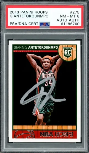 Giannis Antetokounmpo Autographed 2013 Panini Hoops Rookie Card #275 Milwaukee Bucks PSA 8 PSA/DNA #61196760