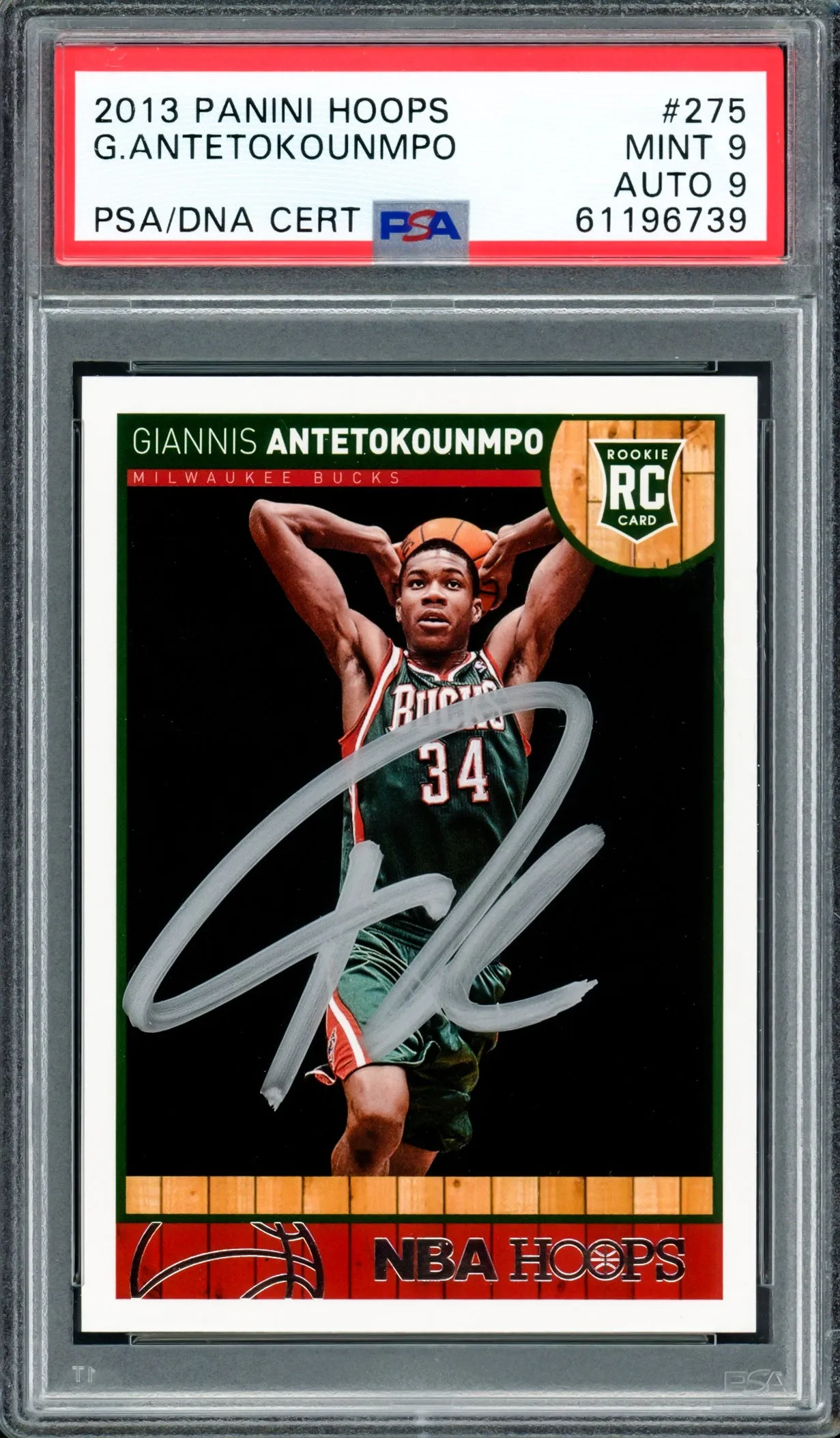 Giannis Antetokounmpo Autographed 2013 Panini Hoops Rookie Card #275 Milwaukee Bucks PSA 9 Auto Grade Mint 9 PSA/DNA #61196739