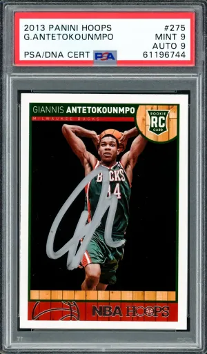 Giannis Antetokounmpo Autographed 2013 Panini Hoops Rookie Card #275 Milwaukee Bucks PSA 9 Auto Grade Mint 9 PSA/DNA #61196744