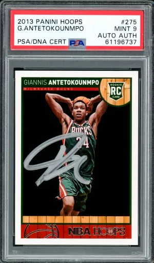 Giannis Antetokounmpo Autographed 2013 Panini Hoops Rookie Card #275 Milwaukee Bucks PSA 9 PSA/DNA #61196737