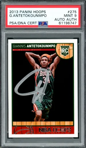 Giannis Antetokounmpo Autographed 2013 Panini Hoops Rookie Card #275 Milwaukee Bucks PSA 9 PSA/DNA #61196747