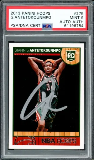 Giannis Antetokounmpo Autographed 2013 Panini Hoops Rookie Card #275 Milwaukee Bucks PSA 9 PSA/DNA #61196754