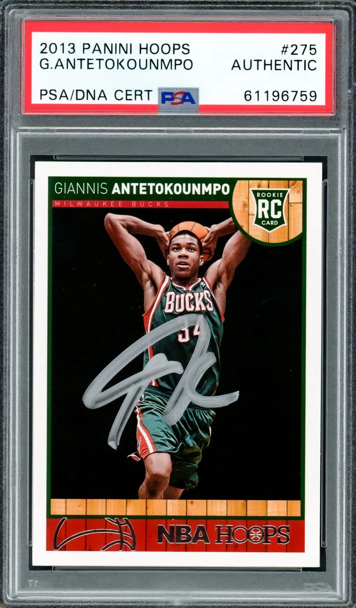 Giannis Antetokounmpo Autographed 2013 Panini Hoops Rookie Card #275 Milwaukee Bucks PSA/DNA #61196759