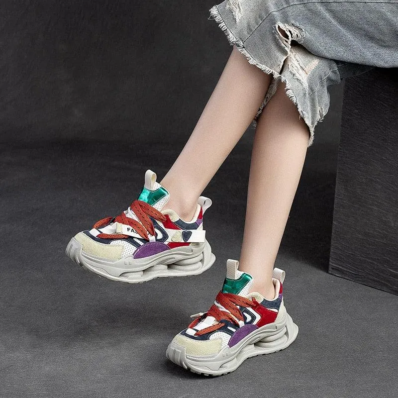 Handmade Platform Sneakers: RV225 Leather Women's Casual Shoes