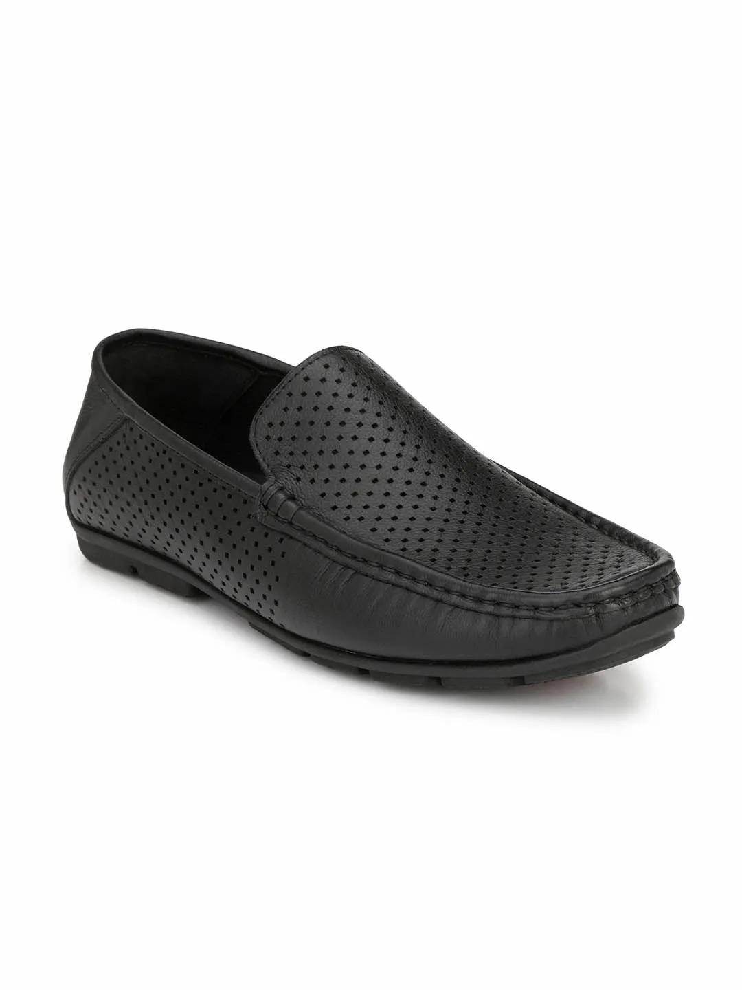 Hitz Men's Black Leather Moccasins Loafer Shoes