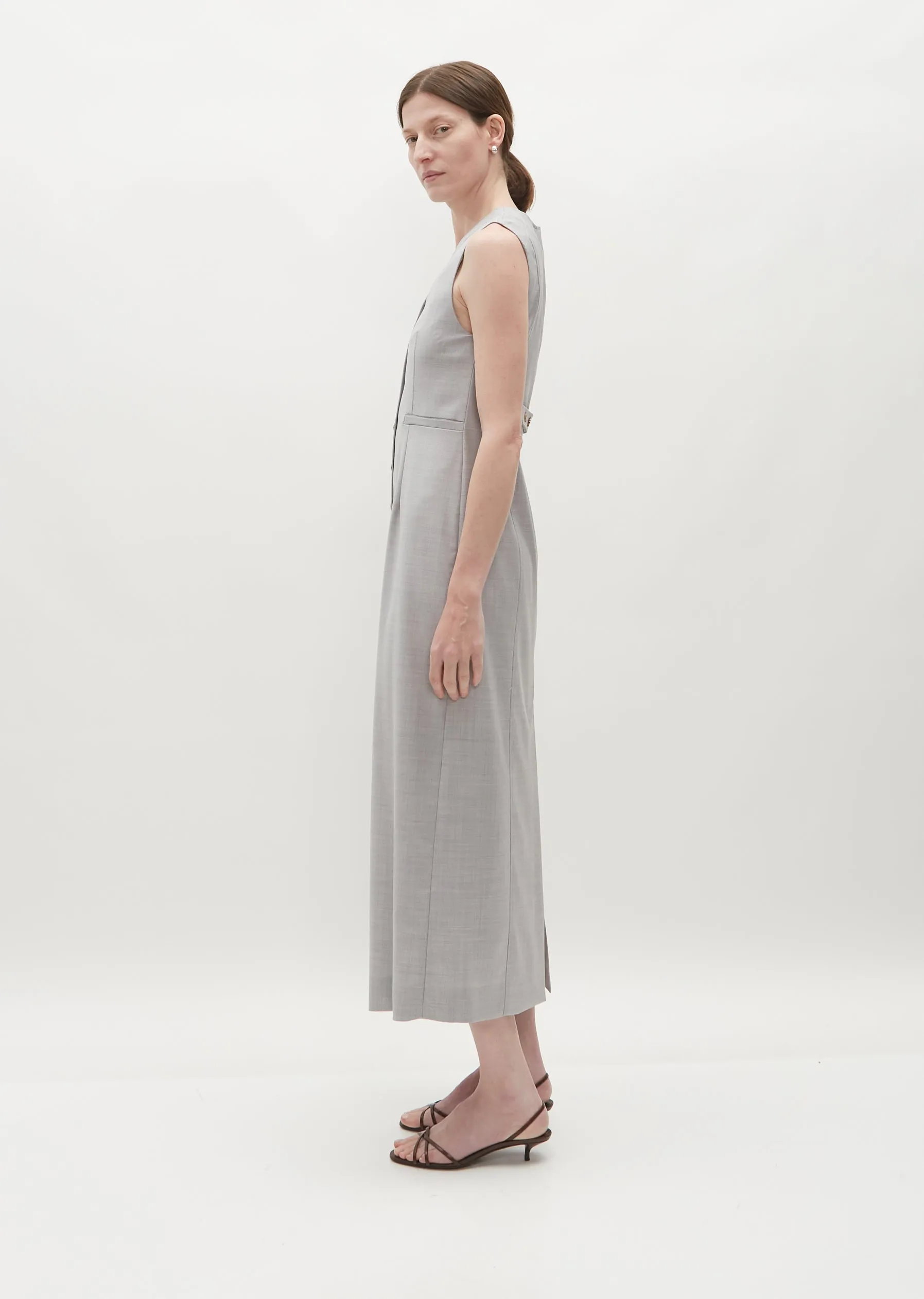 Idika Long Buttoned Dress — Feather Grey Melange