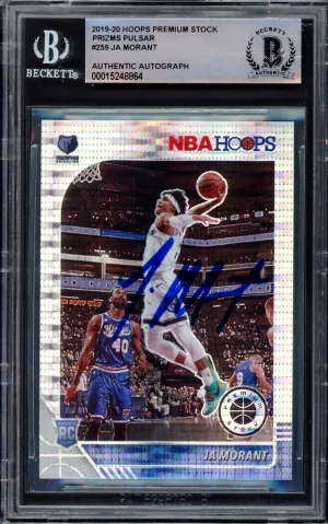 Ja Morant Autographed 2019-20 Hoops Premium Stock Prizms Pulsar Rookie Card #259 Memphis Grizzlies Beckett BAS #15248864